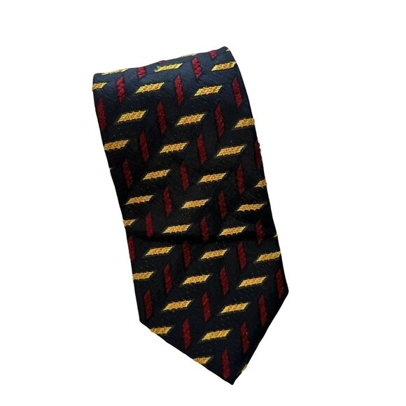 Ermenegildo Zegna Silk Neck Tie Red & Yellow Chevron Design Geometric Career - Picture 1 of 7